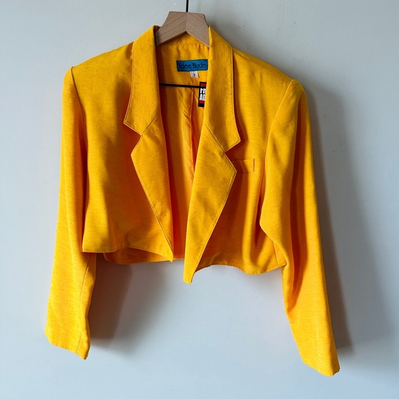 Sunny Golden Yellow Cropped Vintage Blazer By Idee Mode Size 9 - Picture 6 of 7